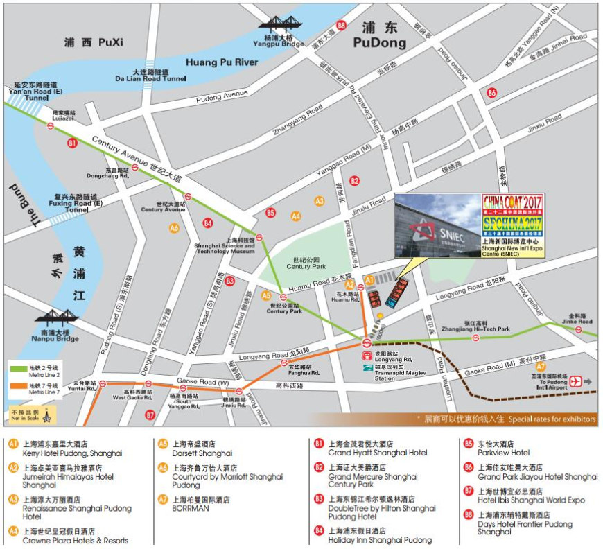 上海涂料展附近酒店平面图